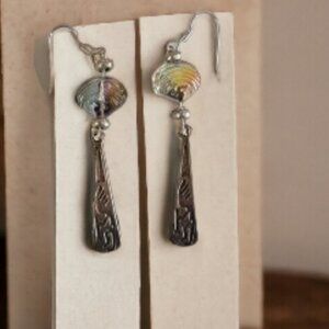 Silver with Iridescent Beaded Kokopelli Earrings